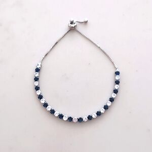 Rhodium clear & sapphire cubic zirconium adjustable bridal wedding bracelet